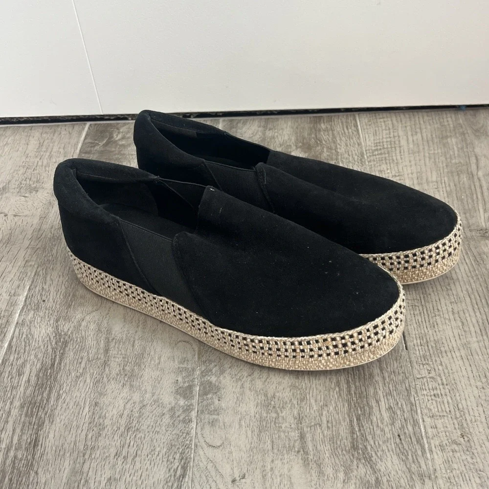 Vince Women's Suede Platform Espadrille Slip On Casual Shoes Black‎ Woven Size 9